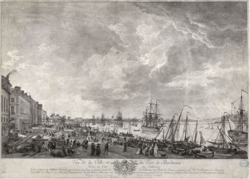 Vue de la ville et du port de Bordeaux prise du coté des salinières, gravure à l’eau forte, d'après Vernet, 54 x 73 cm, 1764.png